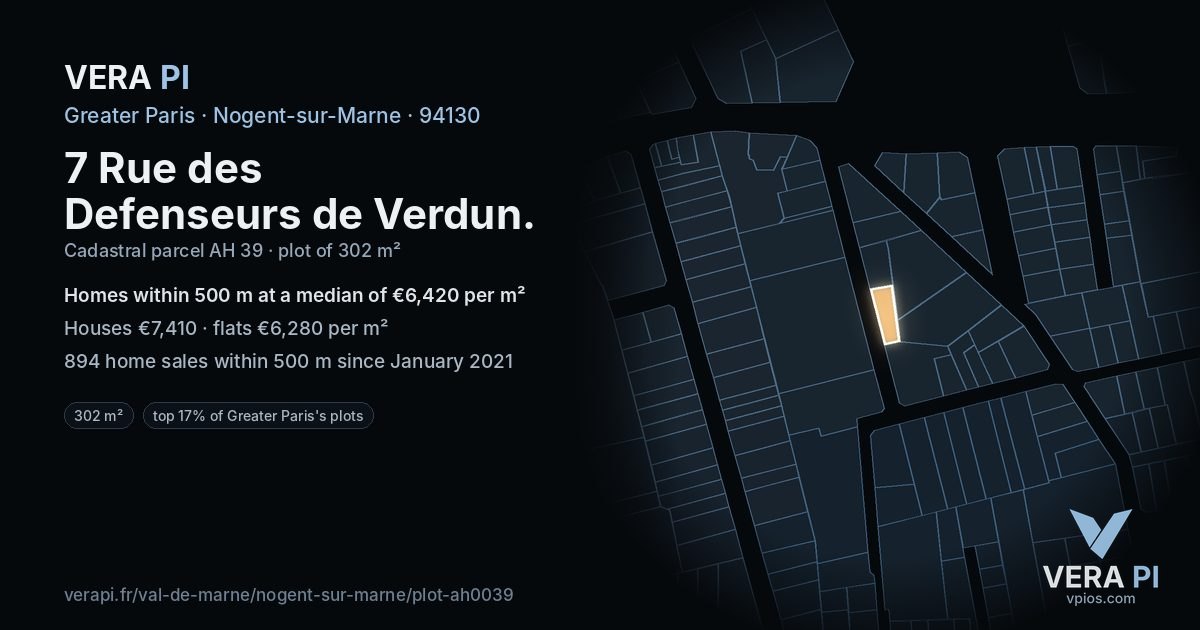 7 Rue des Defenseurs de Verdun, Nogent-sur-Marne at night – the plot lit, the parcels around coloured by the prices near them
