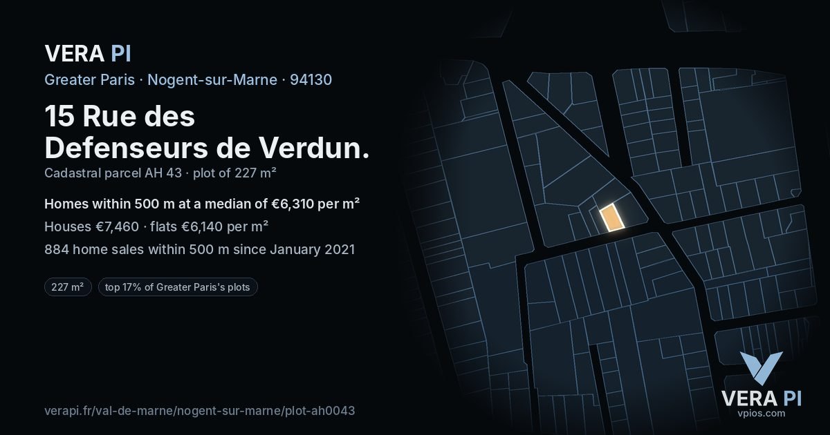 15 Rue des Defenseurs de Verdun, Nogent-sur-Marne at night – the plot lit, the parcels around coloured by the prices near them