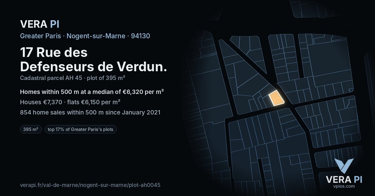 17 Rue des Defenseurs de Verdun, Nogent-sur-Marne at night – the plot lit, the parcels around coloured by the prices near them