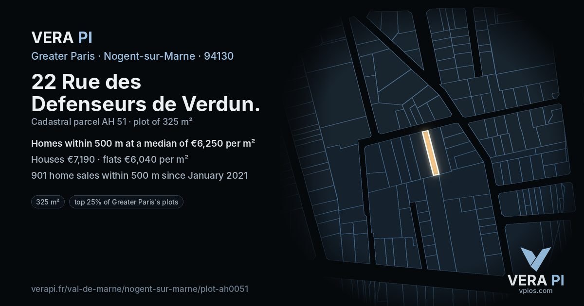 22 Rue des Defenseurs de Verdun, Nogent-sur-Marne at night – the plot lit, the parcels around coloured by the prices near them