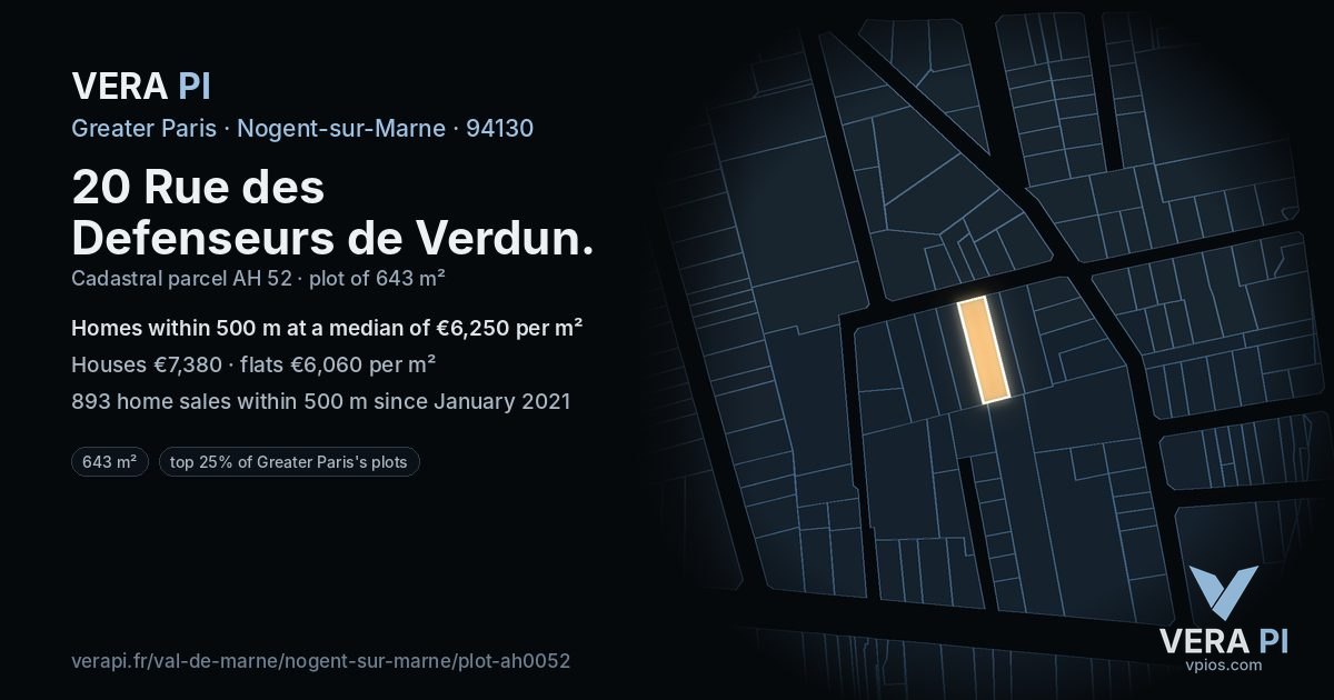 20 Rue des Defenseurs de Verdun, Nogent-sur-Marne at night – the plot lit, the parcels around coloured by the prices near them