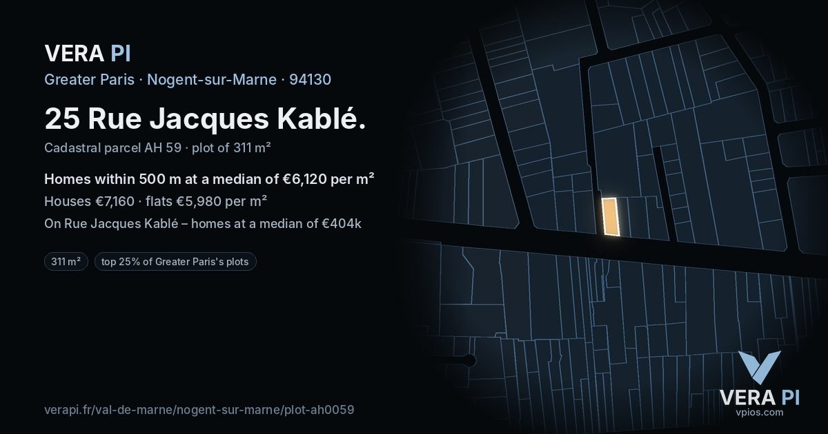 25 Rue Jacques Kablé, Nogent-sur-Marne at night – the plot lit, the parcels around coloured by the prices near them