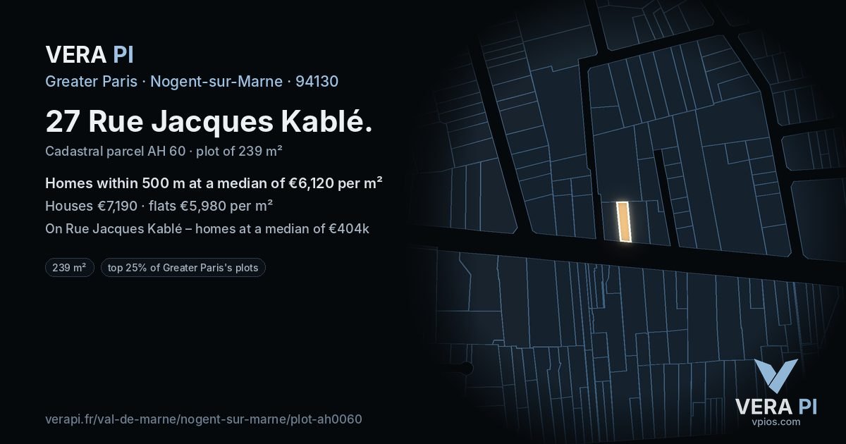 27 Rue Jacques Kablé, Nogent-sur-Marne at night – the plot lit, the parcels around coloured by the prices near them