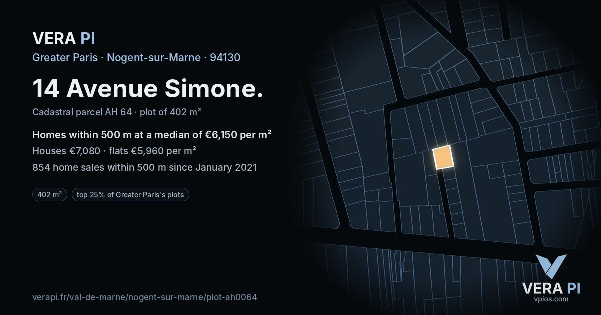 14 Avenue Simone, Nogent-sur-Marne at night – the plot lit, the parcels around coloured by the prices near them