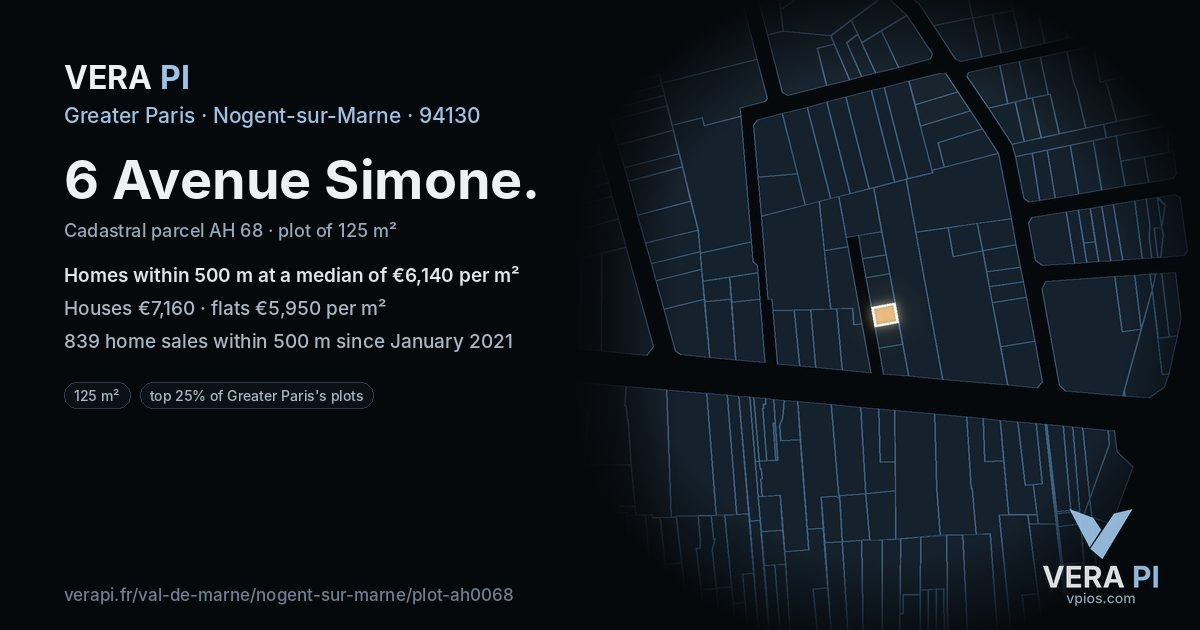 6 Avenue Simone, Nogent-sur-Marne at night – the plot lit, the parcels around coloured by the prices near them