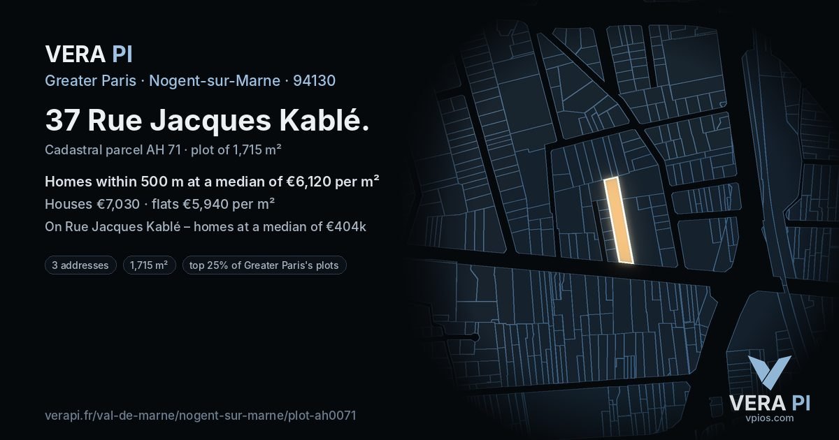 37 Rue Jacques Kablé, Nogent-sur-Marne at night – the plot lit, the parcels around coloured by the prices near them