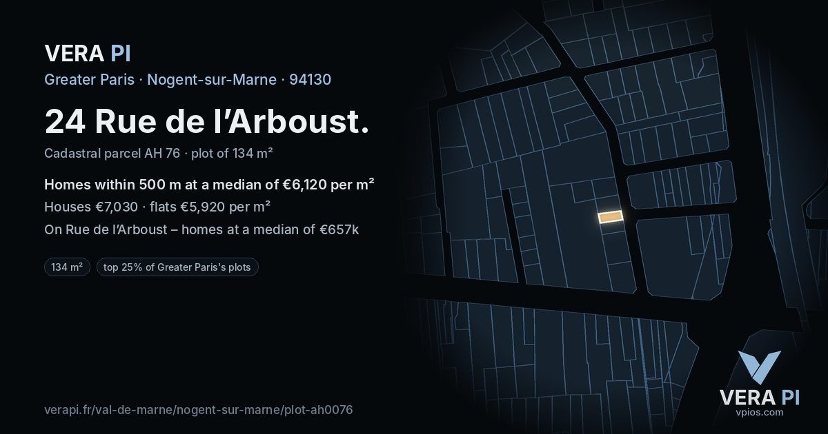 24 Rue de l’Arboust, Nogent-sur-Marne at night – the plot lit, the parcels around coloured by the prices near them
