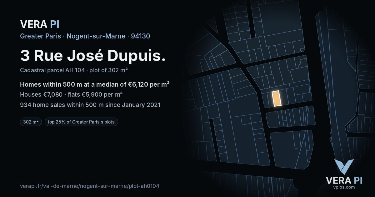 3 Rue José Dupuis, Nogent-sur-Marne at night – the plot lit, the parcels around coloured by the prices near them