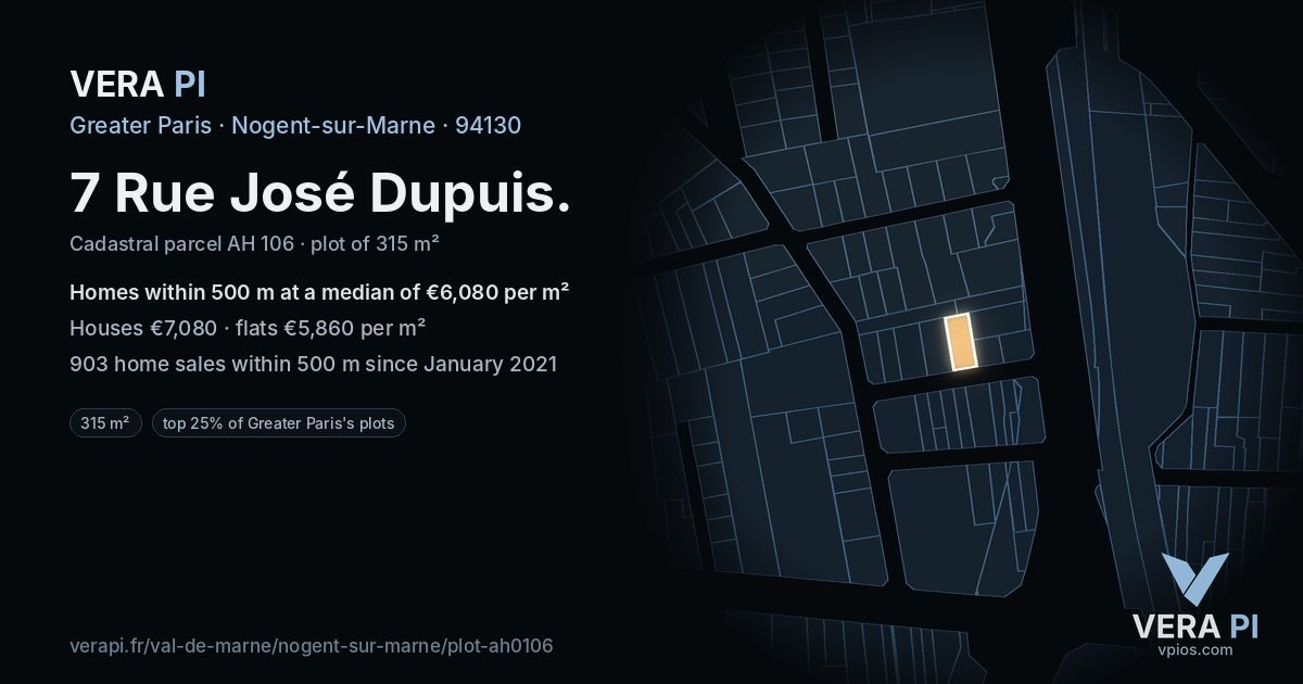 7 Rue José Dupuis, Nogent-sur-Marne at night – the plot lit, the parcels around coloured by the prices near them