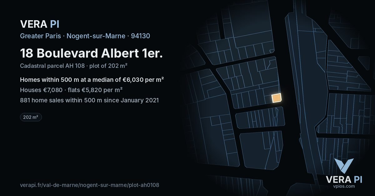 18 Boulevard Albert 1er, Nogent-sur-Marne at night – the plot lit, the parcels around coloured by the prices near them