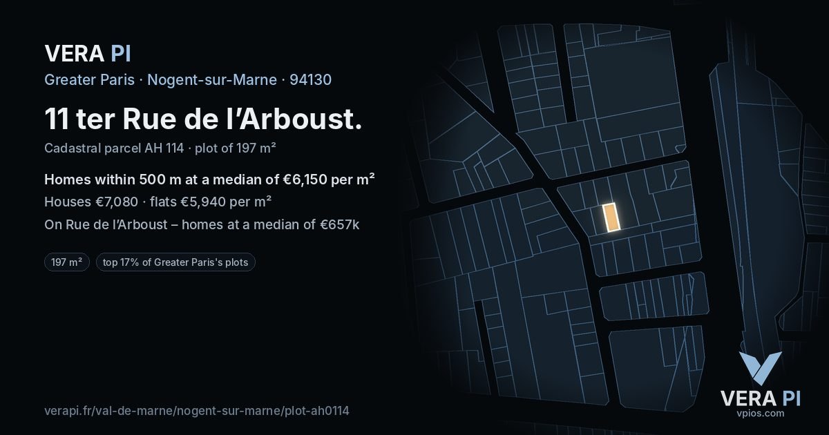 11 ter Rue de l’Arboust, Nogent-sur-Marne at night – the plot lit, the parcels around coloured by the prices near them