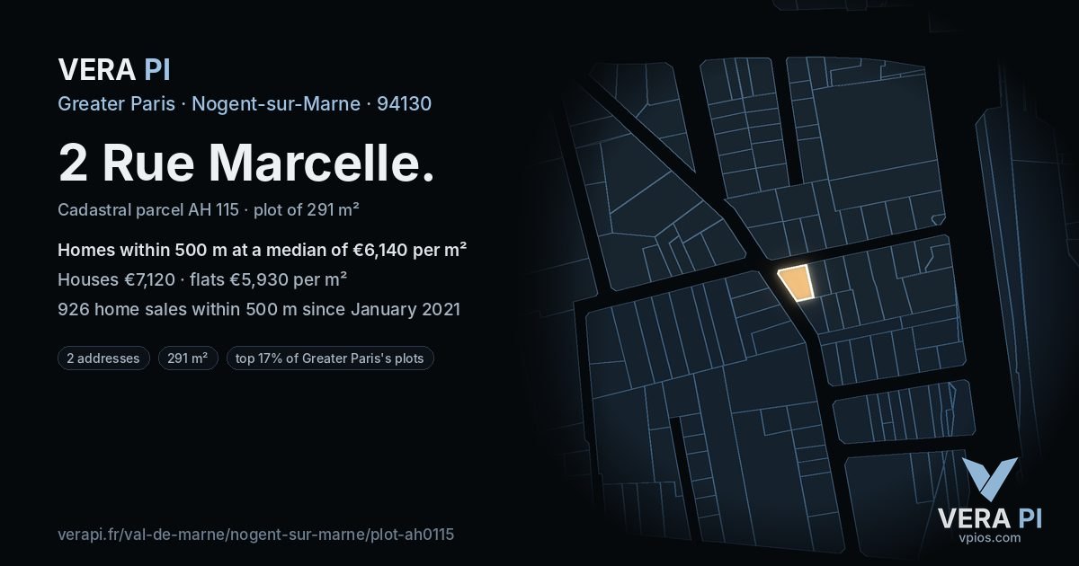 2 Rue Marcelle, Nogent-sur-Marne at night – the plot lit, the parcels around coloured by the prices near them