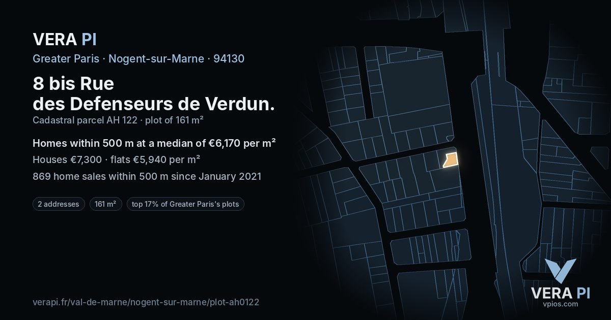 8 bis Rue des Defenseurs de Verdun, Nogent-sur-Marne at night – the plot lit, the parcels around coloured by the prices near them