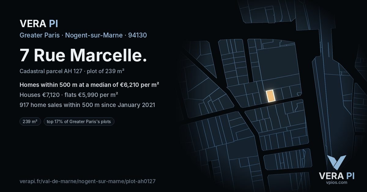 7 Rue Marcelle, Nogent-sur-Marne at night – the plot lit, the parcels around coloured by the prices near them