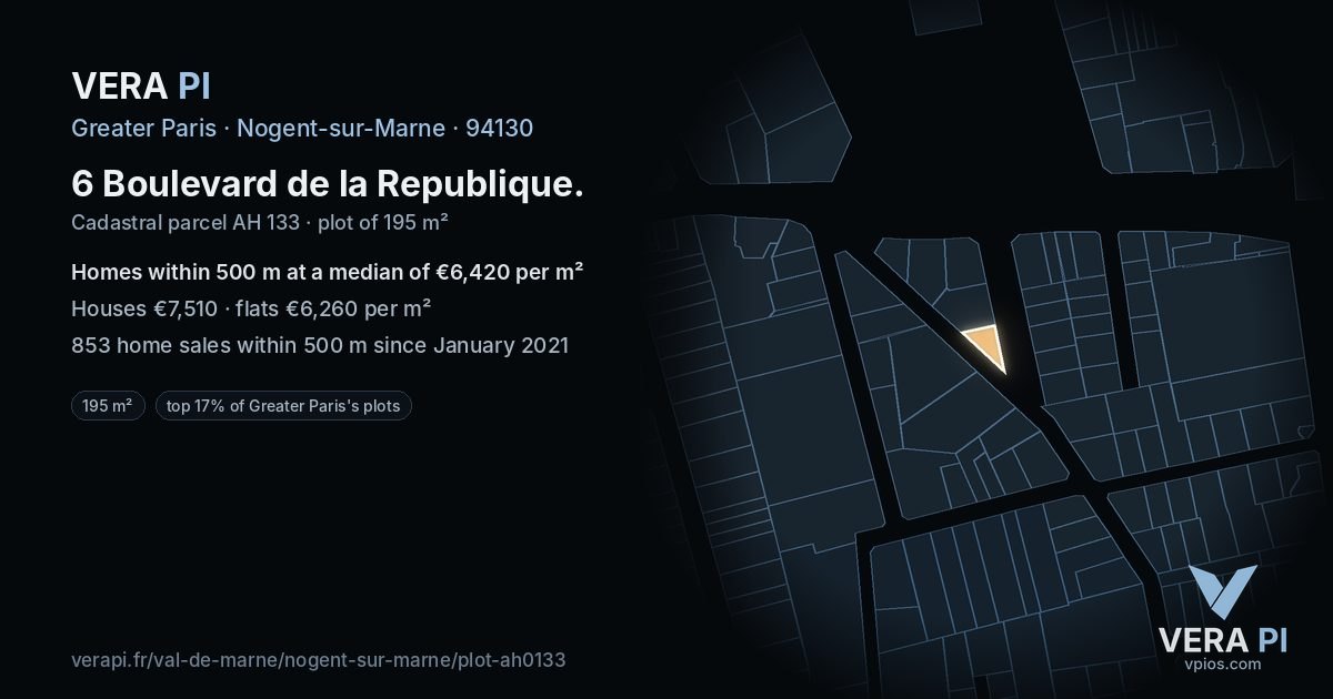 6 Boulevard de la Republique, Nogent-sur-Marne at night – the plot lit, the parcels around coloured by the prices near them