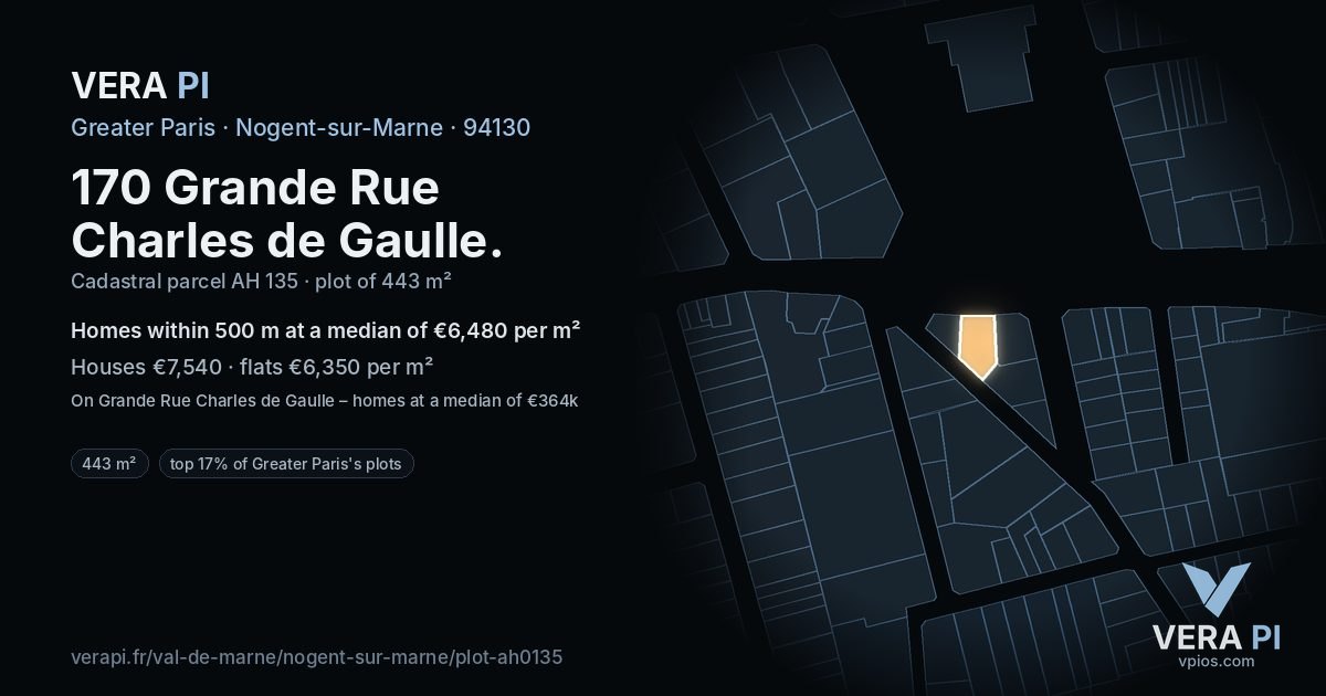 170 Grande Rue Charles de Gaulle, Nogent-sur-Marne at night – the plot lit, the parcels around coloured by the prices near them