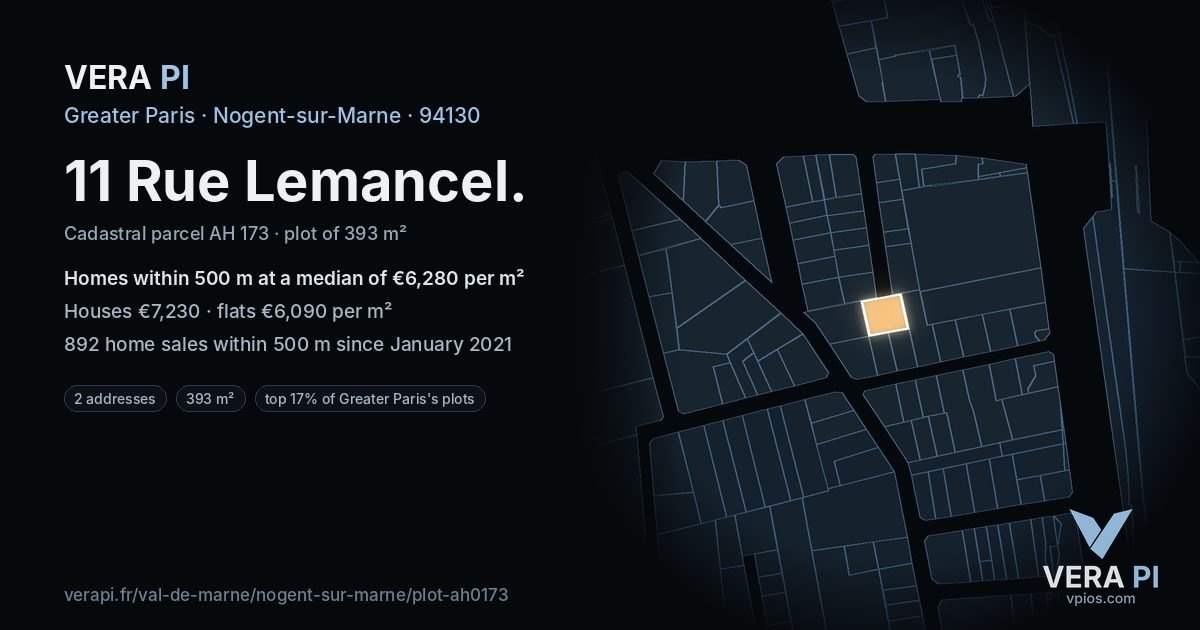 11 Rue Lemancel, Nogent-sur-Marne at night – the plot lit, the parcels around coloured by the prices near them