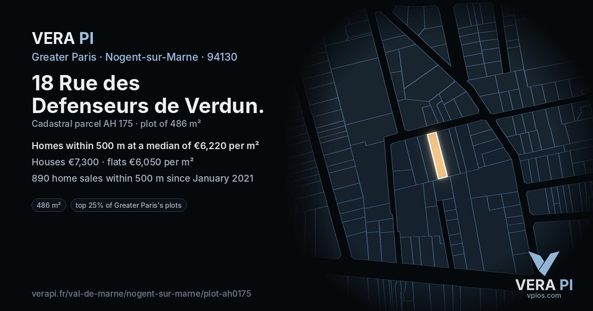 18 Rue des Defenseurs de Verdun, Nogent-sur-Marne at night – the plot lit, the parcels around coloured by the prices near them