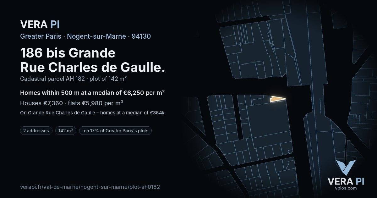 186 bis Grande Rue Charles de Gaulle, Nogent-sur-Marne at night – the plot lit, the parcels around coloured by the prices near them