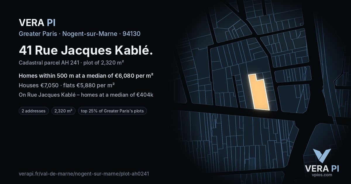 41 Rue Jacques Kablé, Nogent-sur-Marne at night – the plot lit, the parcels around coloured by the prices near them