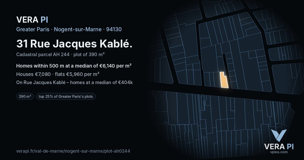 31 Rue Jacques Kablé, Nogent-sur-Marne at night – the plot lit, the parcels around coloured by the prices near them