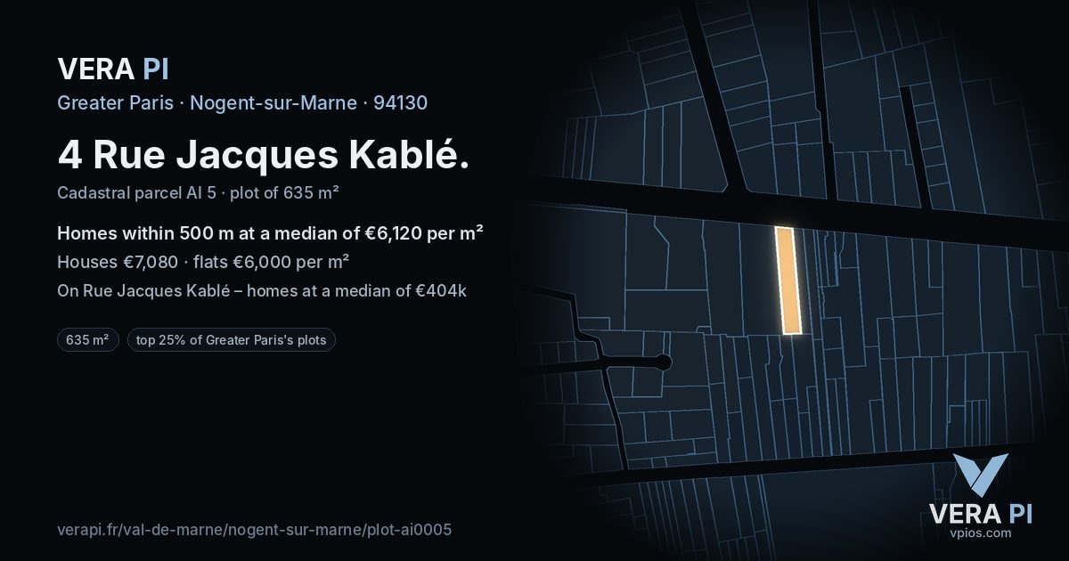 4 Rue Jacques Kablé, Nogent-sur-Marne at night – the plot lit, the parcels around coloured by the prices near them