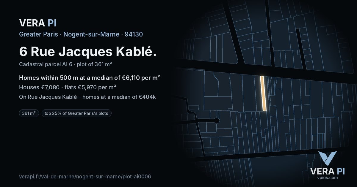 6 Rue Jacques Kablé, Nogent-sur-Marne at night – the plot lit, the parcels around coloured by the prices near them