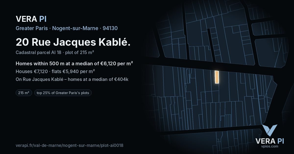 20 Rue Jacques Kablé, Nogent-sur-Marne at night – the plot lit, the parcels around coloured by the prices near them