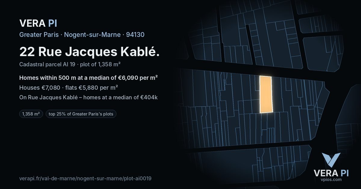 22 Rue Jacques Kablé, Nogent-sur-Marne at night – the plot lit, the parcels around coloured by the prices near them