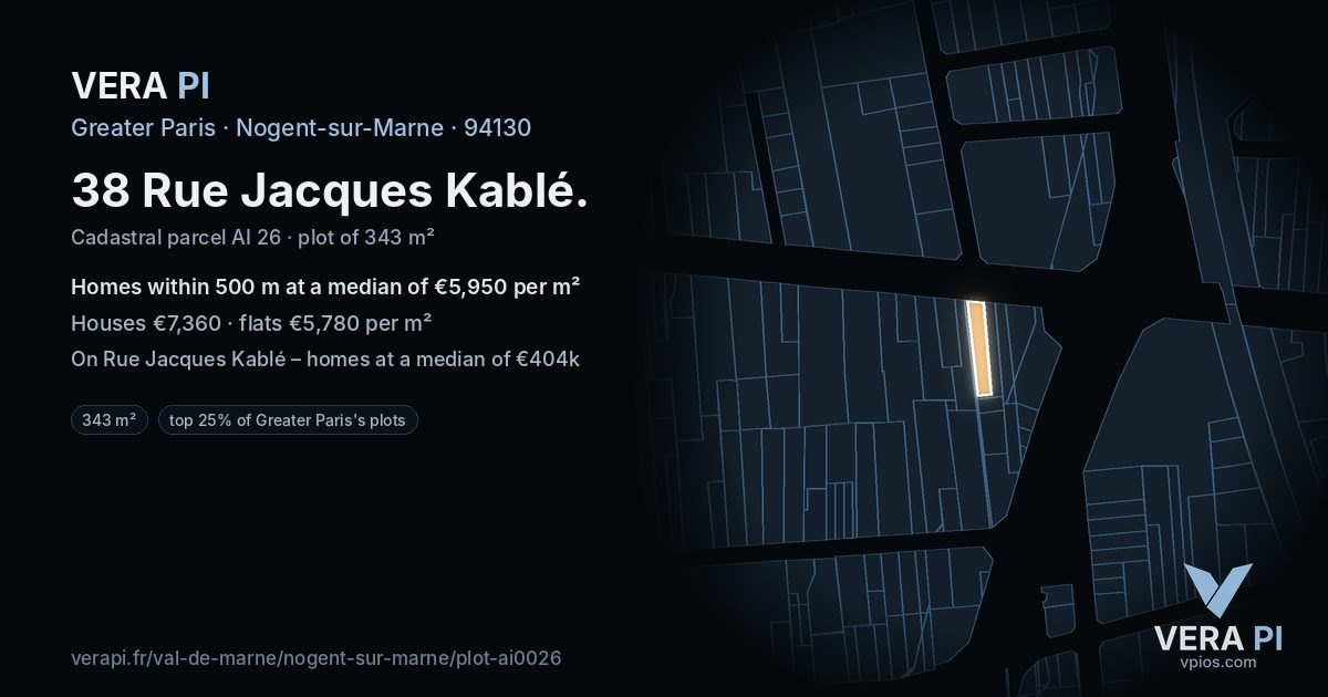 38 Rue Jacques Kablé, Nogent-sur-Marne at night – the plot lit, the parcels around coloured by the prices near them