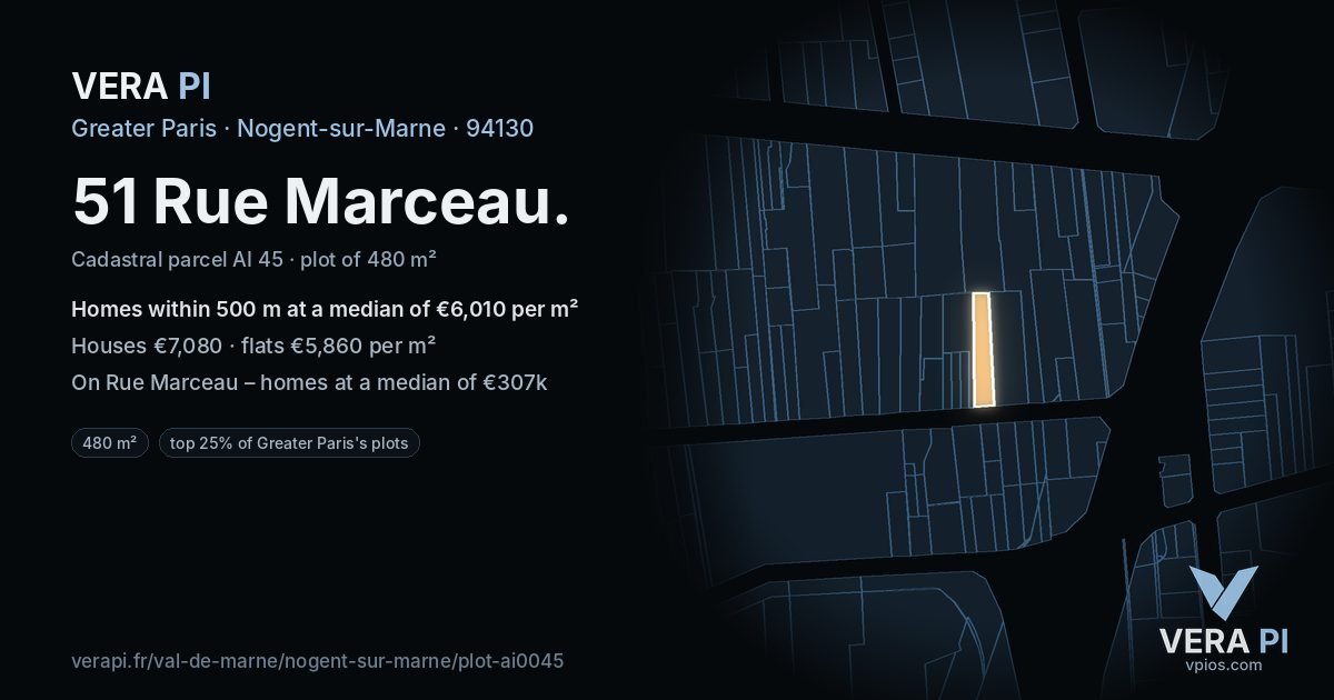 51 Rue Marceau, Nogent-sur-Marne at night – the plot lit, the parcels around coloured by the prices near them