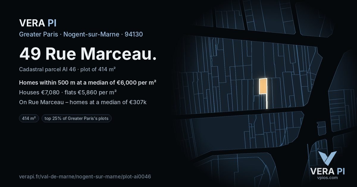 49 Rue Marceau, Nogent-sur-Marne at night – the plot lit, the parcels around coloured by the prices near them