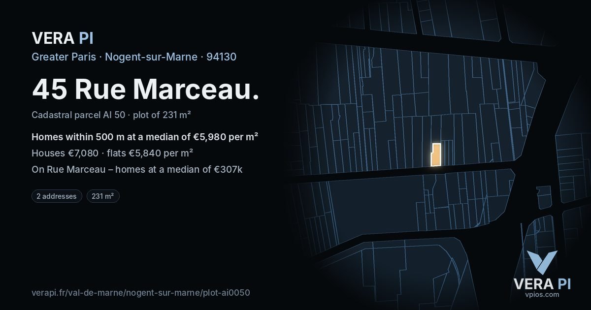 45 Rue Marceau, Nogent-sur-Marne at night – the plot lit, the parcels around coloured by the prices near them