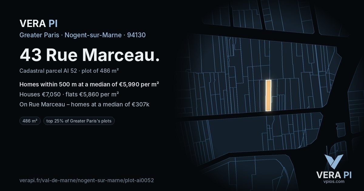 43 Rue Marceau, Nogent-sur-Marne at night – the plot lit, the parcels around coloured by the prices near them