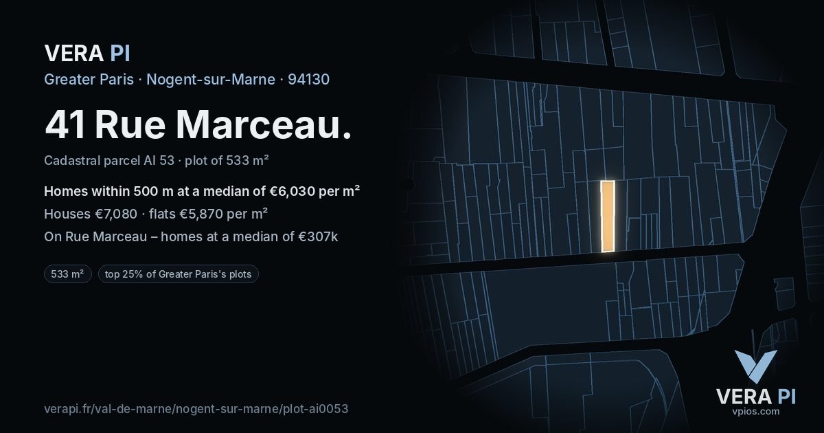 41 Rue Marceau, Nogent-sur-Marne at night – the plot lit, the parcels around coloured by the prices near them