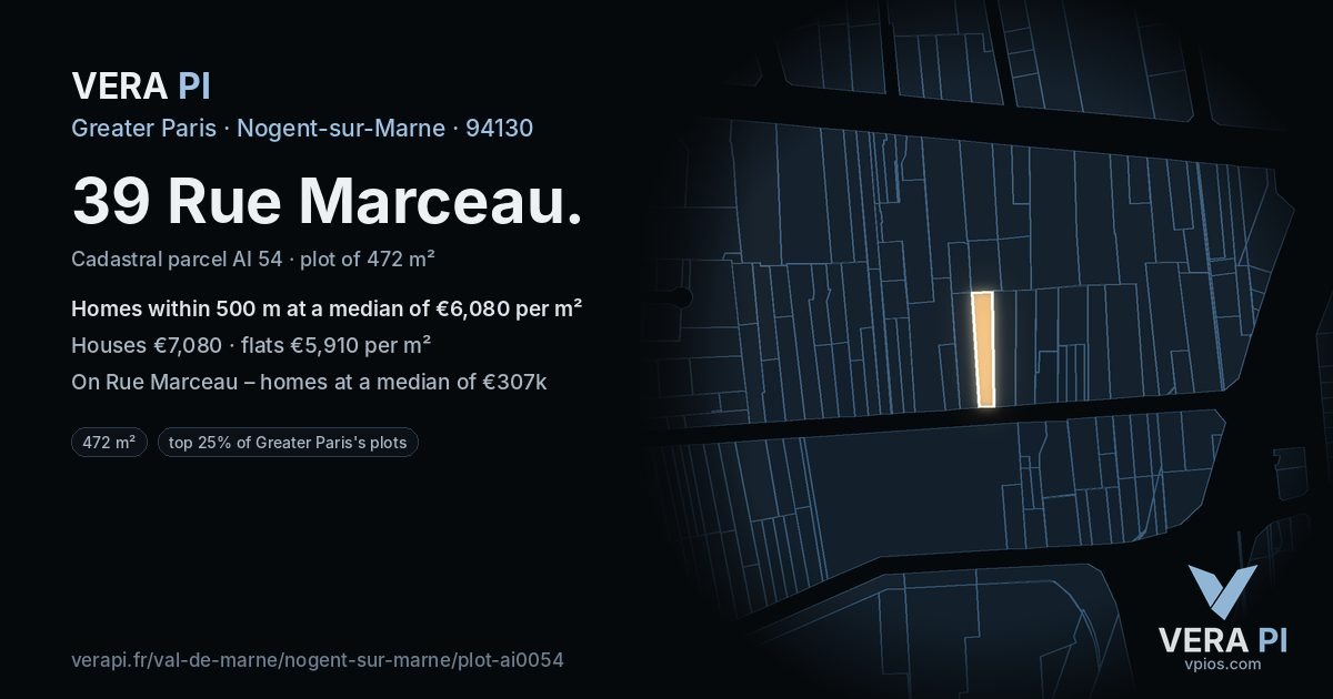 39 Rue Marceau, Nogent-sur-Marne at night – the plot lit, the parcels around coloured by the prices near them