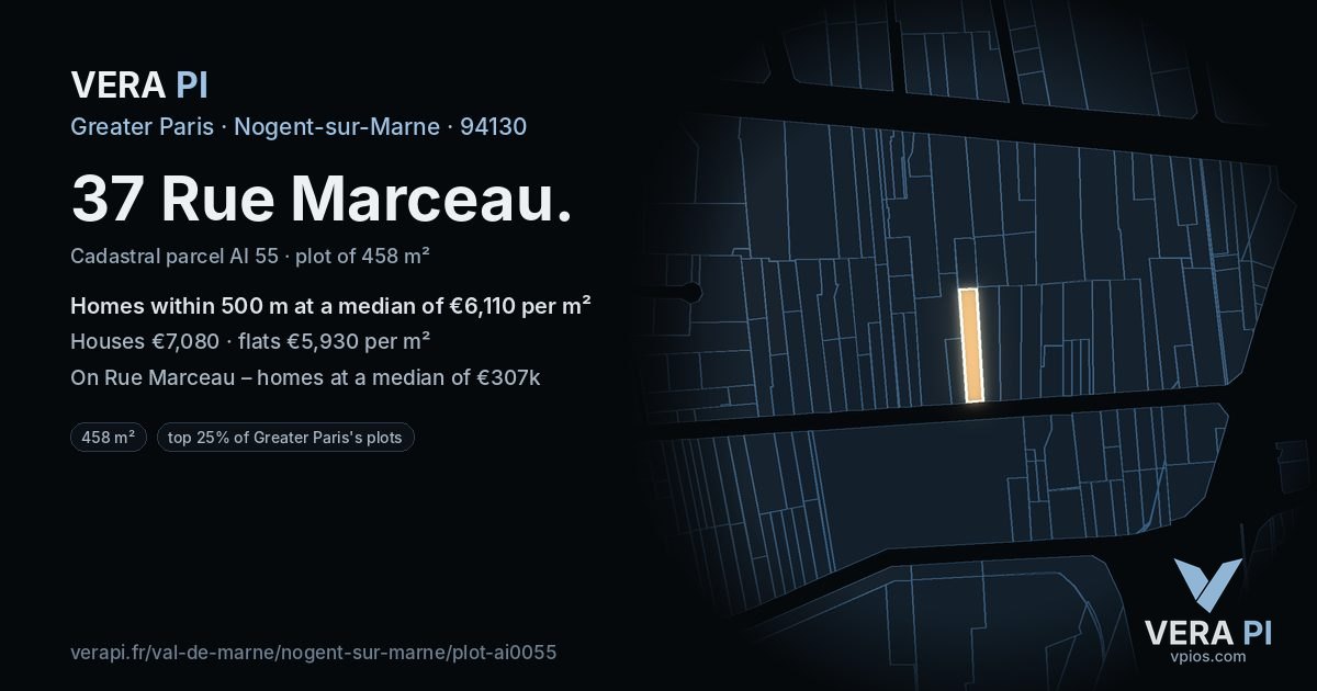 37 Rue Marceau, Nogent-sur-Marne at night – the plot lit, the parcels around coloured by the prices near them
