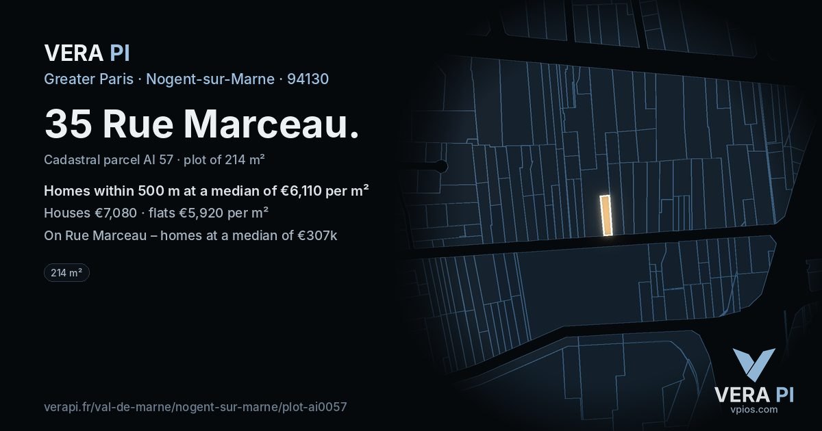 35 Rue Marceau, Nogent-sur-Marne at night – the plot lit, the parcels around coloured by the prices near them