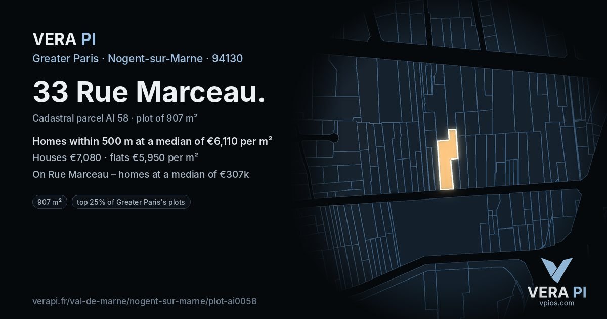 33 Rue Marceau, Nogent-sur-Marne at night – the plot lit, the parcels around coloured by the prices near them