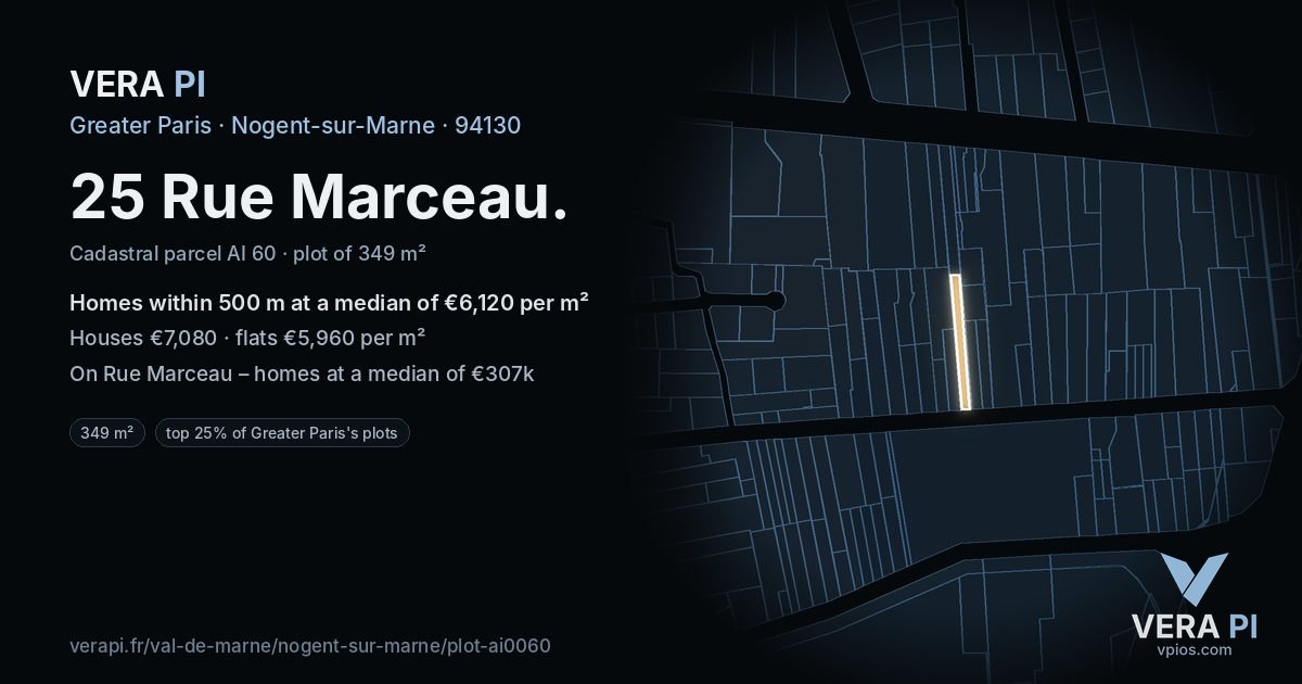 25 Rue Marceau, Nogent-sur-Marne at night – the plot lit, the parcels around coloured by the prices near them
