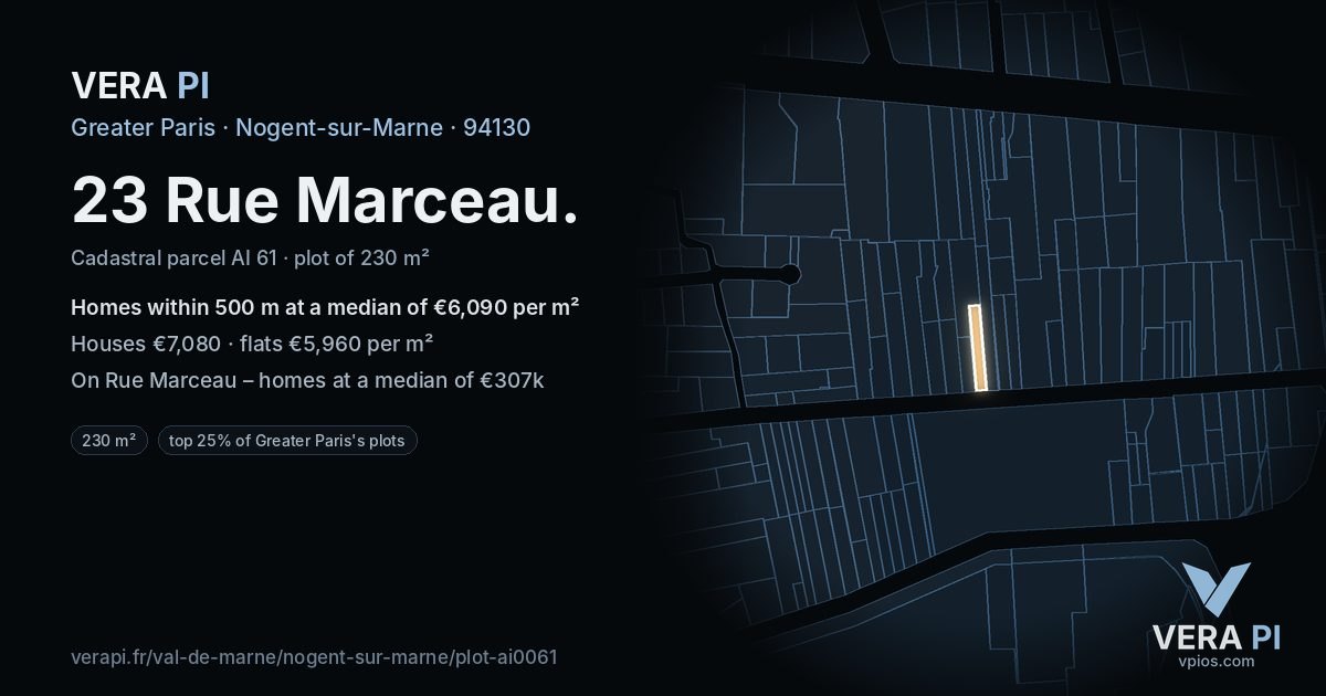 23 Rue Marceau, Nogent-sur-Marne at night – the plot lit, the parcels around coloured by the prices near them