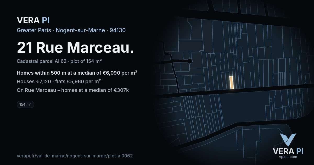 21 Rue Marceau, Nogent-sur-Marne at night – the plot lit, the parcels around coloured by the prices near them