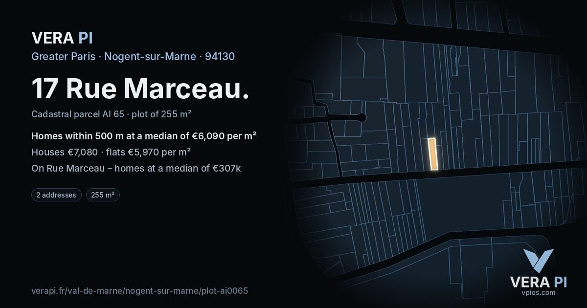 17 Rue Marceau, Nogent-sur-Marne at night – the plot lit, the parcels around coloured by the prices near them