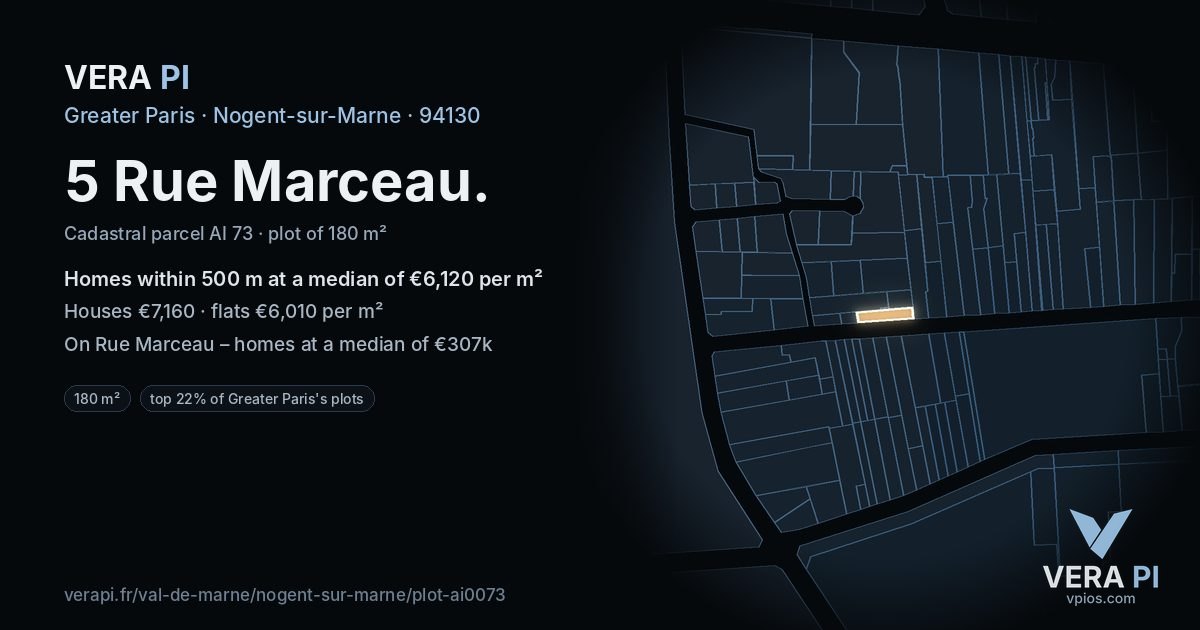 5 Rue Marceau, Nogent-sur-Marne at night – the plot lit, the parcels around coloured by the prices near them