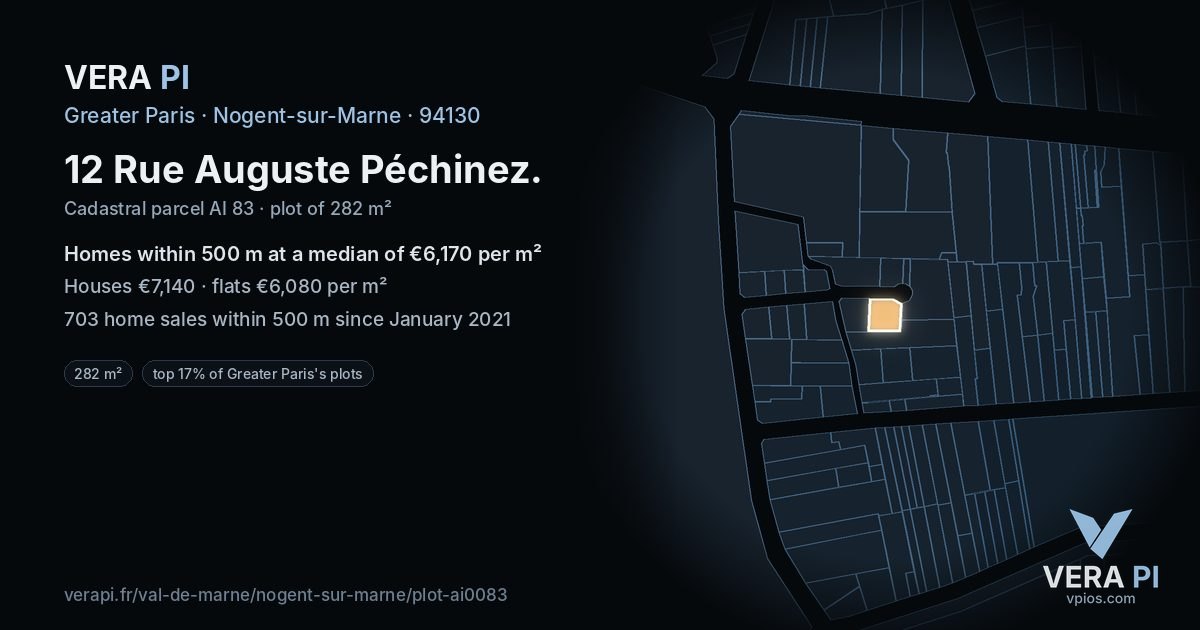 12 Rue Auguste Péchinez, Nogent-sur-Marne at night – the plot lit, the parcels around coloured by the prices near them