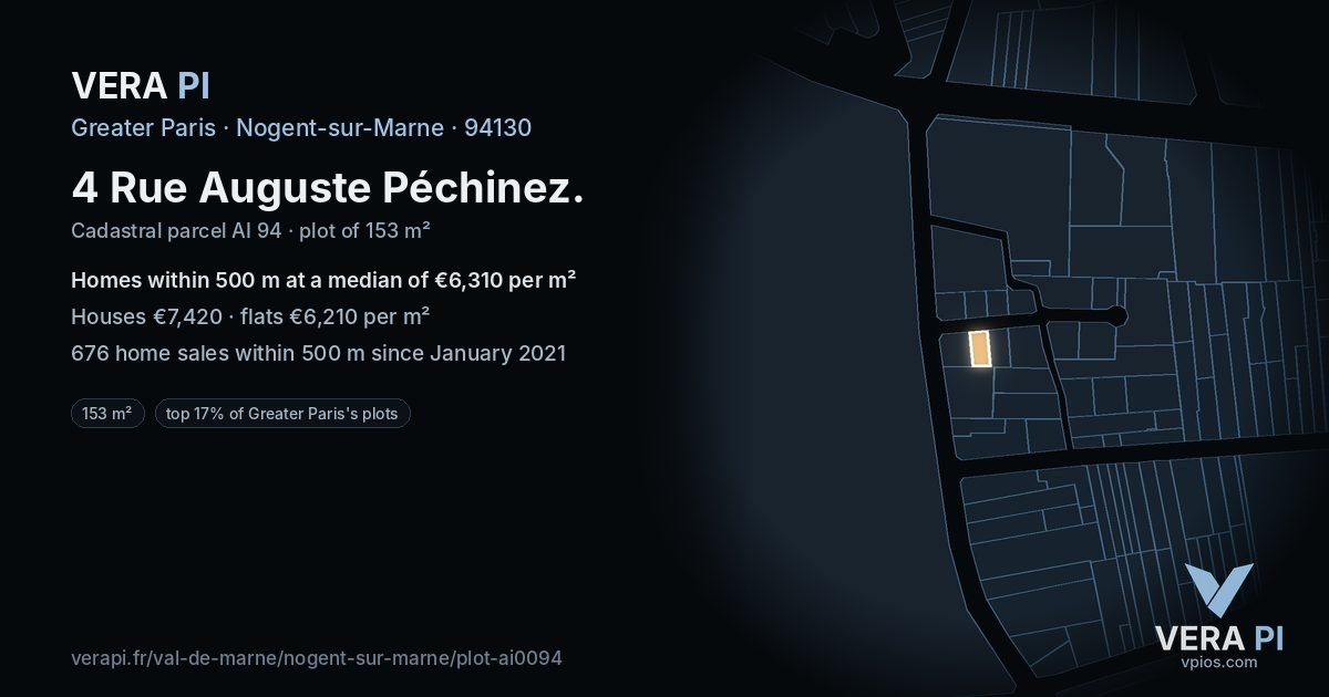 4 Rue Auguste Péchinez, Nogent-sur-Marne at night – the plot lit, the parcels around coloured by the prices near them