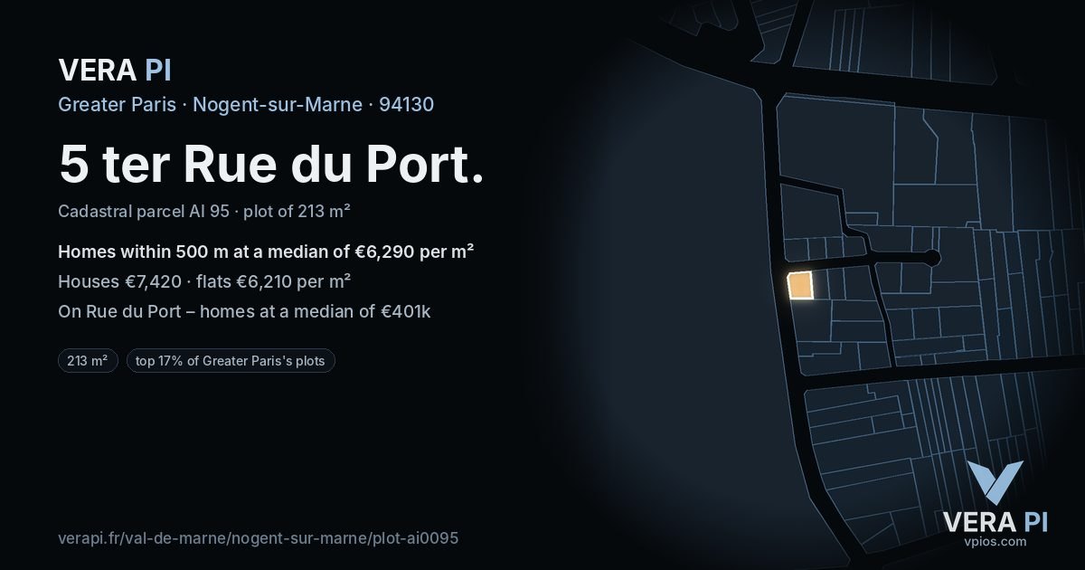 5 ter Rue du Port, Nogent-sur-Marne at night – the plot lit, the parcels around coloured by the prices near them