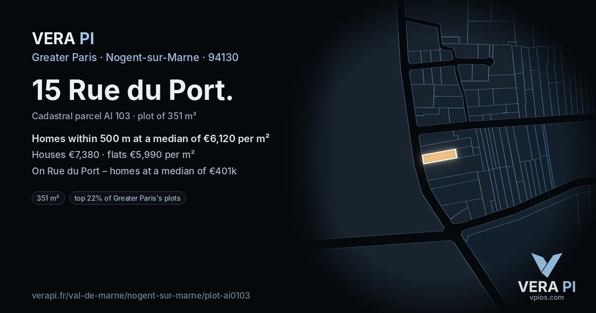 15 Rue du Port, Nogent-sur-Marne at night – the plot lit, the parcels around coloured by the prices near them