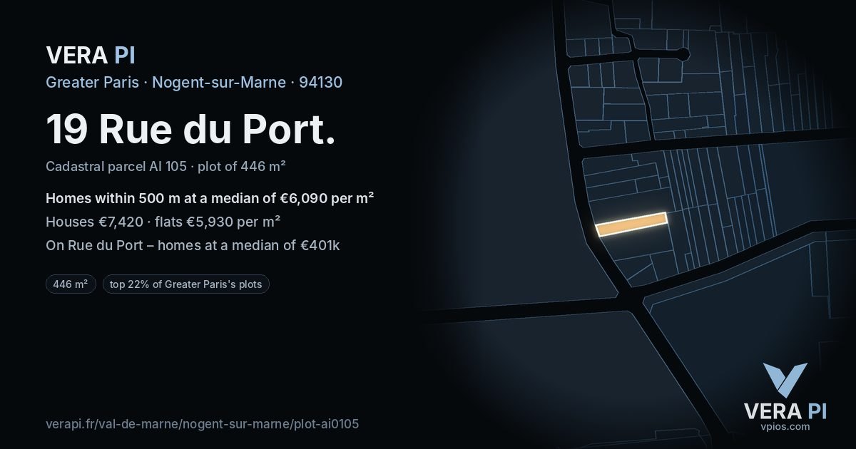 19 Rue du Port, Nogent-sur-Marne at night – the plot lit, the parcels around coloured by the prices near them