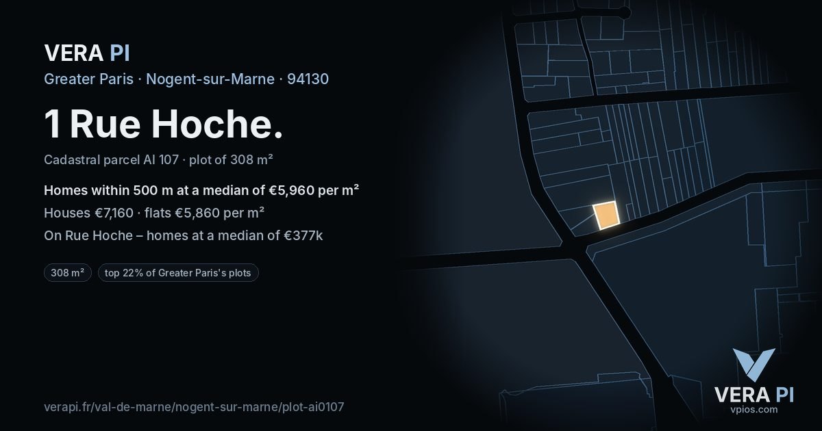 1 Rue Hoche, Nogent-sur-Marne at night – the plot lit, the parcels around coloured by the prices near them
